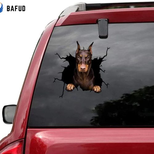 Dog Lover Doberman Cracked Car Decal Sticker - Waterproof - PVC Vinyl
