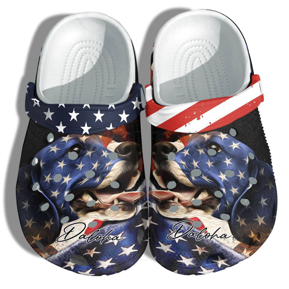 Beagle Dog Patriotic Lover Personalized Name 4Th Of July Crocs Clog Shoes Gift – Loyal Dogs America Flag Crocs Clog Shoes Birthday Gift