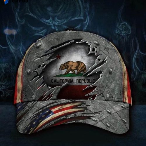 California State Flag Hat 3D Printed Vintage U.S Flag Classic Cap Patriotic California Republic Hat