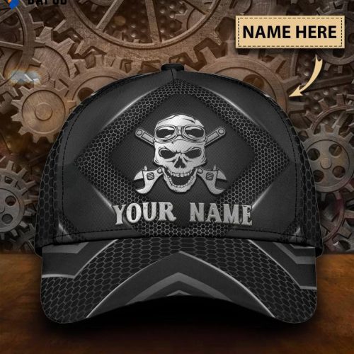 Skull Gifts Skull Mechanic Carbon Classic Cap Personalized Name