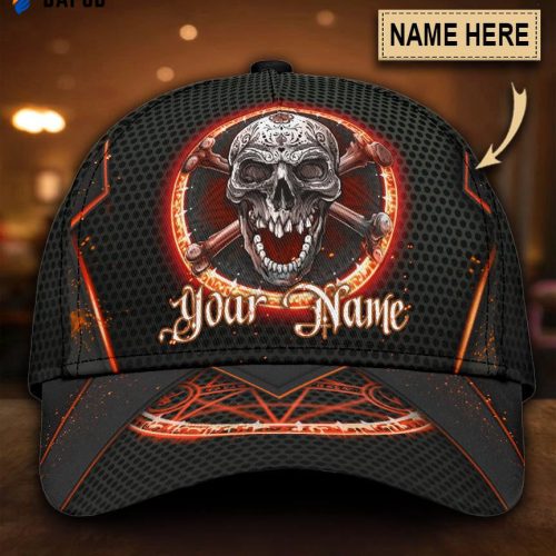 Skull Gifts Skull Orange Circle Classic Cap Personalized Name