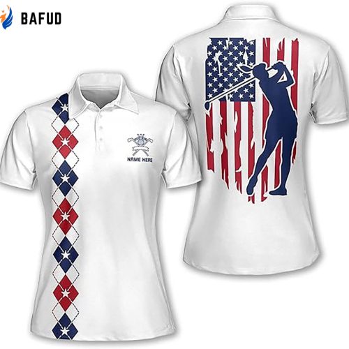 Custom American Flag Golf Pattern Argyle Women's Polo Shirt S-5XL