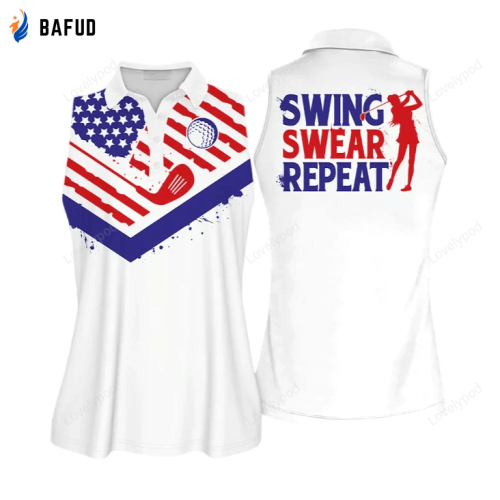 Golf Texture America Flag Sleeveless Polo Shirt, Short Sleeve Polo Shirt for Women