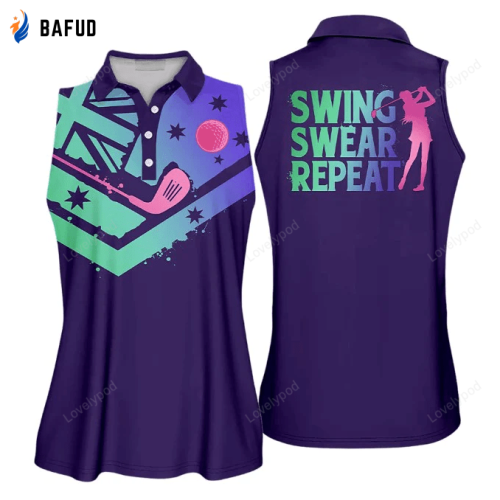 Plan For The Day 4Th Of July Par Then Bar Women Golf Apparels, Funny golf shirt, Women Golf Sleeveless Polo Shirt Gradient Swing Swear Repeat Flag Australian Swing Swear Repeat Golfer Gift Color Sleeveless Polo Shirt, Short Sleeve Polo Shirt For Women