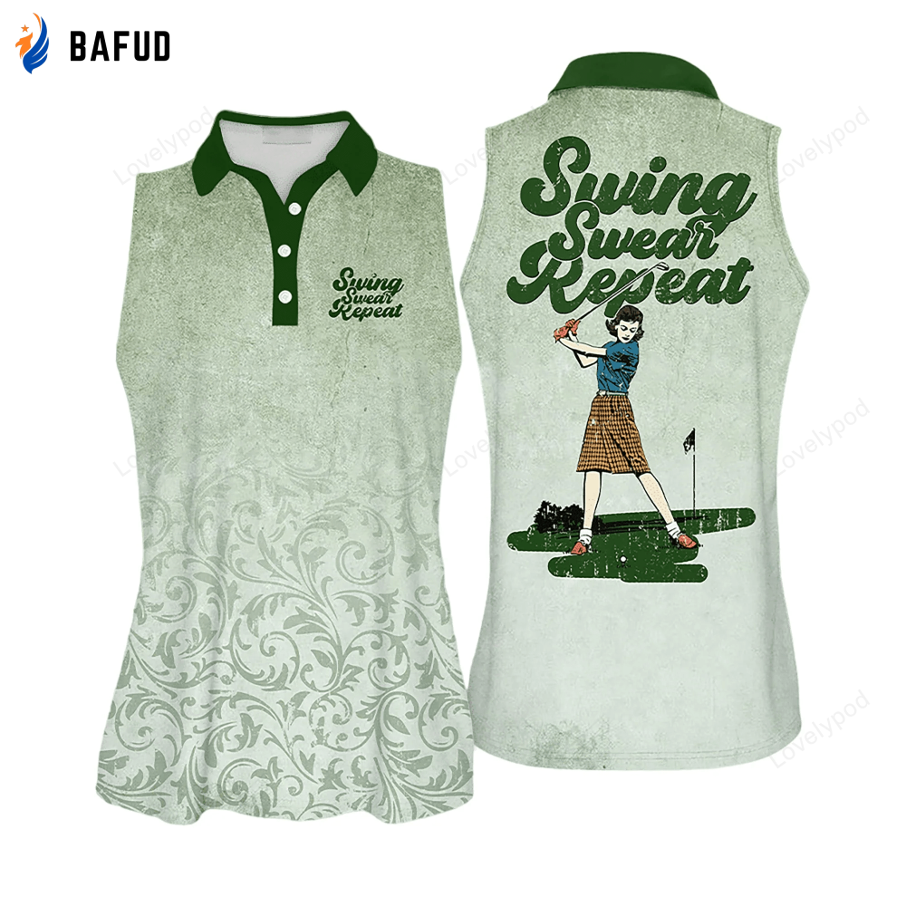 Multicolor Pattern Golf Vintage Swing Swear Repeat Golfer Gift Sleeveless Polo Shirt Polo Shirt