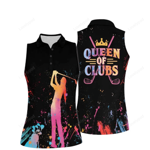 Queen of Clubs Golf Short Sleeve Women Short Sleeve Polo Shirt, Sleeveless Polo Shirt