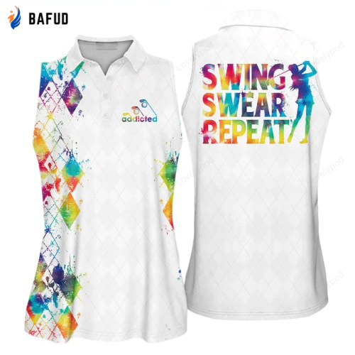 Tie-dye Addicted swing swear repeat Sleeveless Polo Shirt, Short Sleeve Polo Shirt For Women