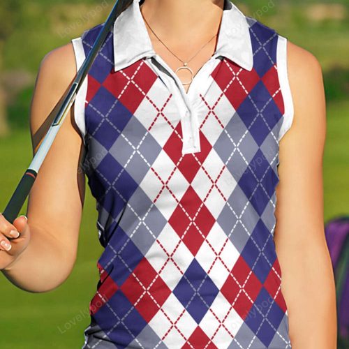 Women’s Polo Shirt Golf Apparel Golf Clothes Breathable Quick Dry Lightweight Sleeveless T Shirt Top Plaid Printed Summer Tennis Golf