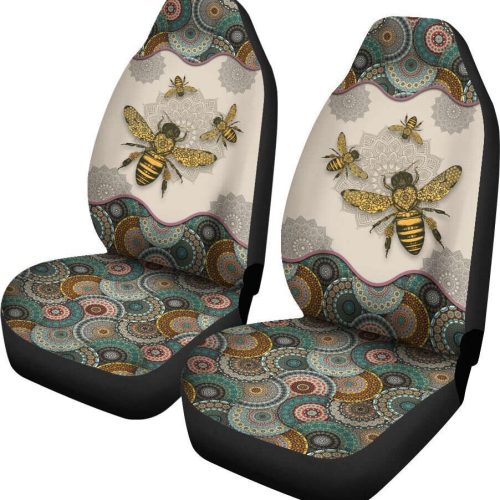 Bee Seat Covers For Fan Gifts – Bee Lovers 1 Galaxy Seat Covers For Fan Gifts, Mandala Style, Custom Front Car Seat Covers For Fan Gifts, Pair of Covers