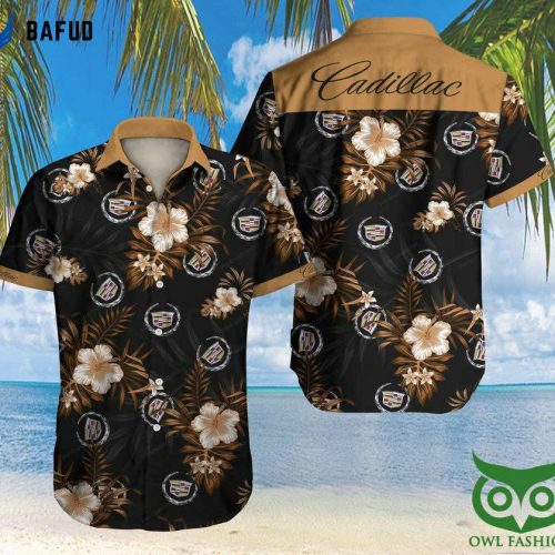 Cadillac Car Gold Flowers Black And Brown Hawaiian Shirt