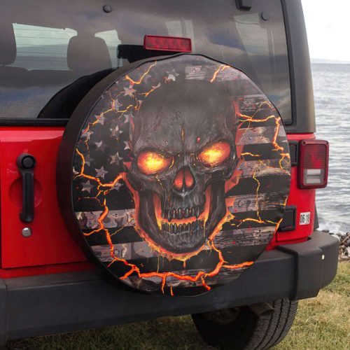 Dilligaf Fire Skull Flag Spare Tire Cover