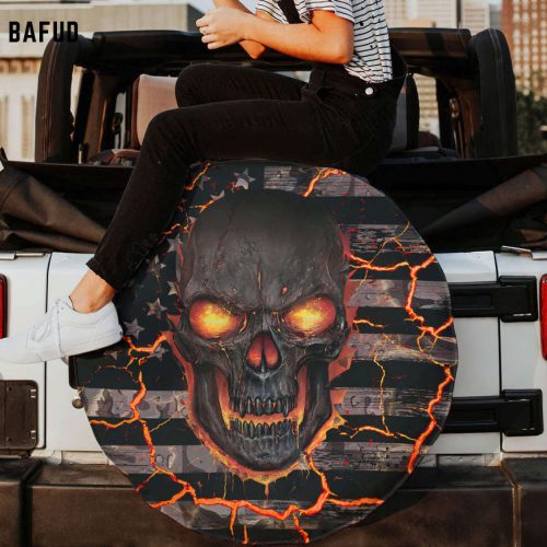 Dilligaf Fire Skull Flag Spare Tire Cover
