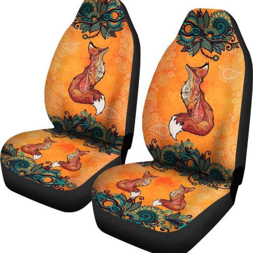 Fox Seat Covers For Fan Gifts-fox Lovers Hippie Style,Gift For Skull Lover, Flower Seat Cover, Custom Front Car Seat Covers For Fan Gifts, Pair of Covers