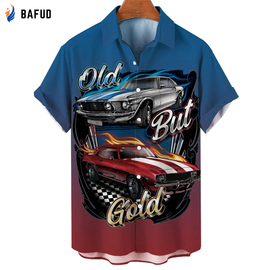 Men’S Retro Contrast Color Stitching Garage Car Hawaiian Shirt Vintage Men’S Retro Contrast Color Stitching Garage Car Hawaiian Shirt Vintage