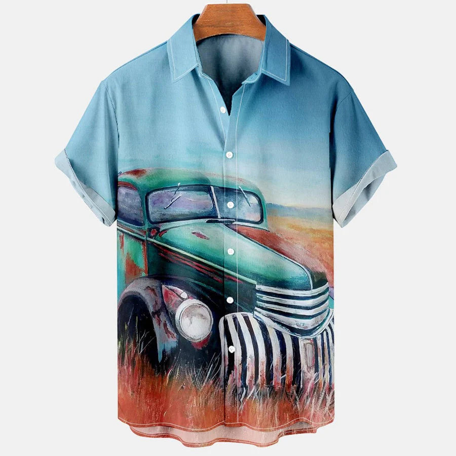 Men’S Retro Contrast Color Stitching Garage Car Hawaiian Shirt Vintage Men’S Retro Contrast Color Stitching Garage Car Hawaiian Shirt Vintage