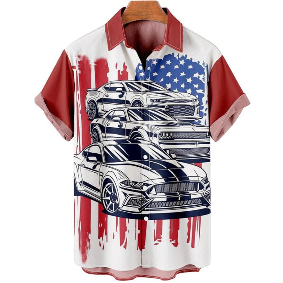 Men’S Retro Contrast Color Stitching Garage Car Hawaiian Shirt Vintage Men’S Retro Contrast Color Stitching Garage Car Hawaiian Shirt Vintage