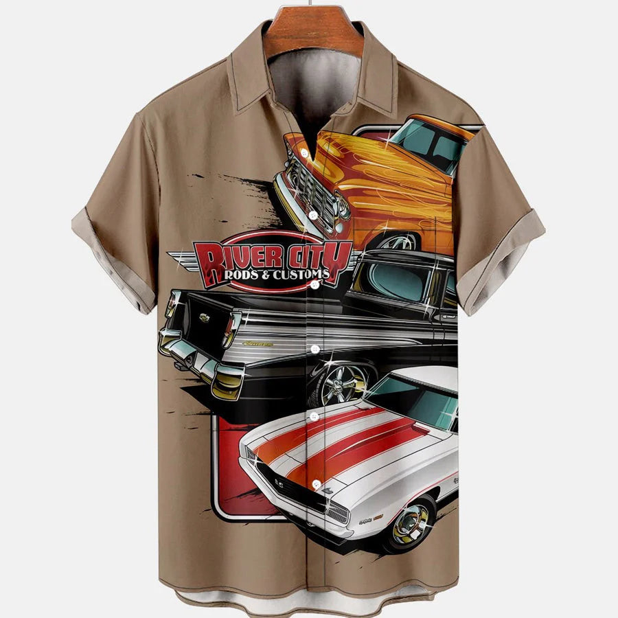 Men’S Retro Contrast Color Stitching Garage Car Hawaiian Shirt Vintage Men’S Retro Contrast Color Stitching Garage Car Hawaiian Shirt Vintage