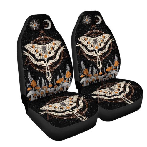 Moth Trippy Mushroom Sun and Moon Phase Celestial Stars Car Seat Covers For Fan Gifts, Boho Hippie Covers, Front Seat Protectors, For SUV, Jeep Wrangler