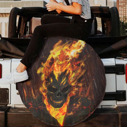 One Day Flaming Skull Spare Tire Cover