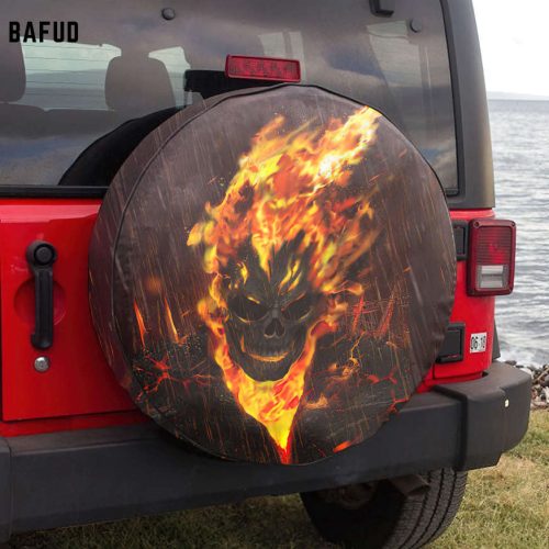 One Day Flaming Skull Spare Tire Cover
