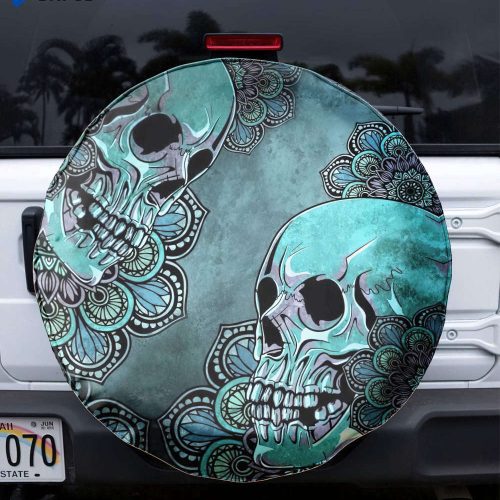 Stitch And Lilo Hawaiian Shirt Surfing Pattern All Over Print Skull Mandala Flower Spare Tire Cover