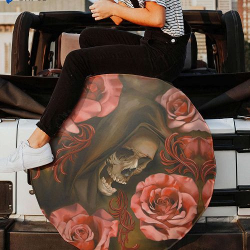 Skull Rose Spare Tire Cover