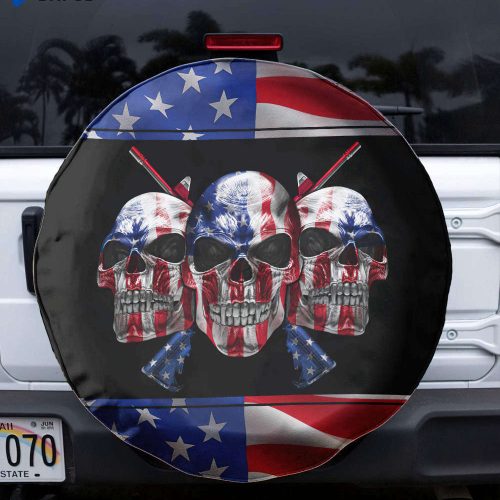 Superhero Stitch Hawaiian Shirt Captain America Three Skulls Spare Tire Cover with American Flag