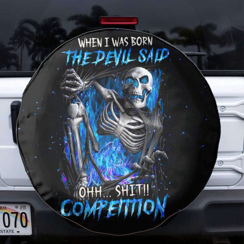 When I Was Born Skeleton Torn Spare Tire Cover
