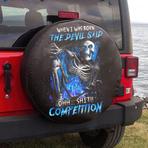 When I Was Born Skeleton Torn Spare Tire Cover