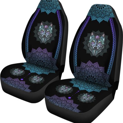 Wolf Seat Covers For Fan Gifts-wolf Lovers Mandala Style, Faith Seat Cover, Luxury Seat Covers For Fan Gifts, Custom Front Car Seat Covers For Fan Gifts, Pair of Covers