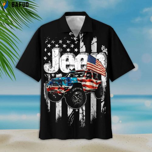 Black Theme Jeep And Flag Unique Design Hawaiian Shirt, Hawaiian Shirt Gift, Christmas Gift