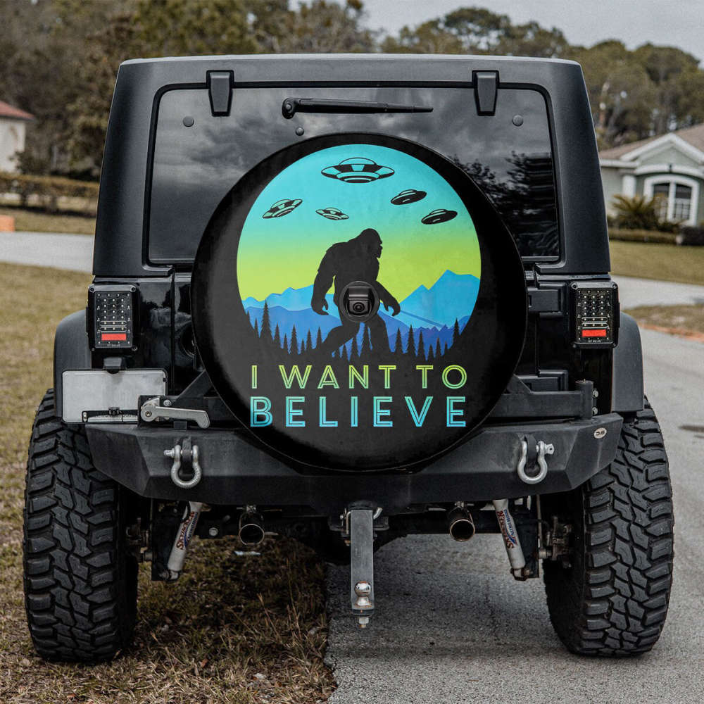 I Want To Believe Spare Tire Cover With Or Without Camera Hole, Sasquatch Tire Cover,Hiking Camping Camper Gifts For Rv,Funny UFO Alien Gift
