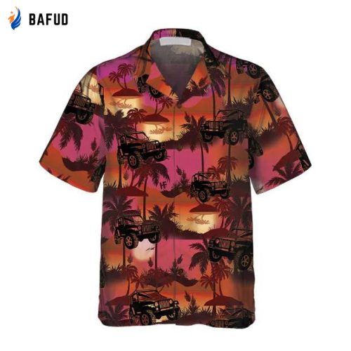 Jeep Tropical Palm Trees Beach At Sunset Pattern Hawaiian Shirt, Hawaiian Shirt Gift, Christmas Gift