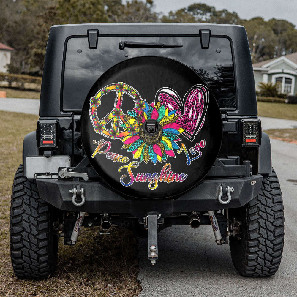 Peace Love Sunshine Spare Tire Cover With Or Without Camera Hole, Peace Sign, Leopard, Cheetah, Sunflower Spare Tire Cover, Gift For Women