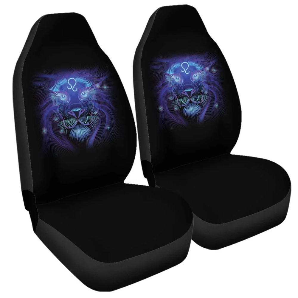 Leo Zodiac Print Car Seat Covers – Purple Pattern Set 2 Universal Fit Fan Gift