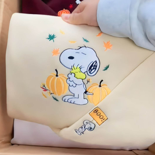 Boo Snoopy Hugging Woodstock Pumpkin Autumn Leaves Embroidered Crewneck T-Shirt, Sweatshirt for Men Women Shirt, Gift for Men Women