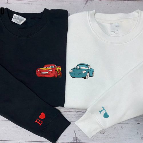 Cars Couple Sweater: Cartoon Mcqueen x Sally Embroidered Sweatshirts Trending Vintage Crewneck & Hoodie Cars Couple Sweater: Mcqueen x Sally Cartoon Embroidered Sweatshirts Vintage Crewneck Trending Shirt