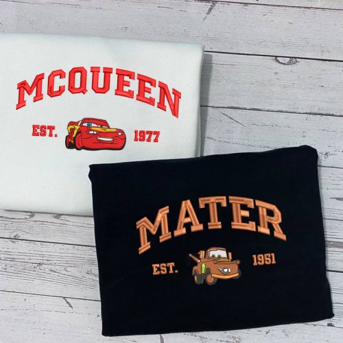 Cars Mcqueen and Sally Embroidered Sweatshirt: Trending Cartoon Couple Christmas Crewneck – Perfect Christmas Gift! Cars Mcqueen and Sally Embroidered Sweatshirt: Trending Cartoon Couple Christmas Crewneck – Perfect Christmas Gift!