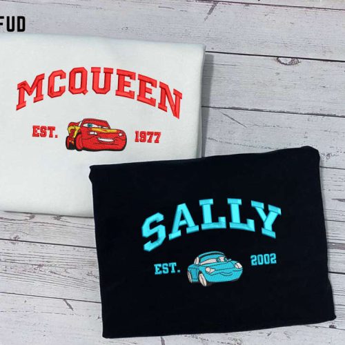 Cars Mcqueen and Sally Embroidered Sweatshirt: Trending Cartoon Couple Christmas Crewneck – Perfect Christmas Gift! Cars Mcqueen and Sally Embroidered Sweatshirt: Trending Cartoon Couple Christmas Crewneck – Perfect Christmas Gift!