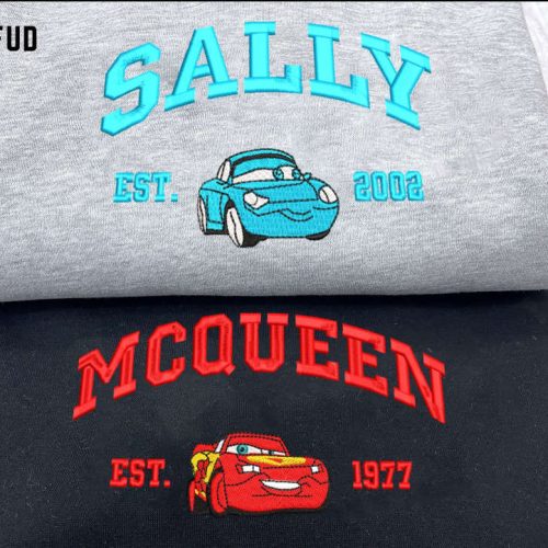Cars Mcqueen x Sally Cartoon Sweatshirt: Trending Embroidered Crewneck ECT003-005 Cars Mcqueen x Sally Cartoon Sweatshirt: Trending Embroidered Crewneck ECT003-005