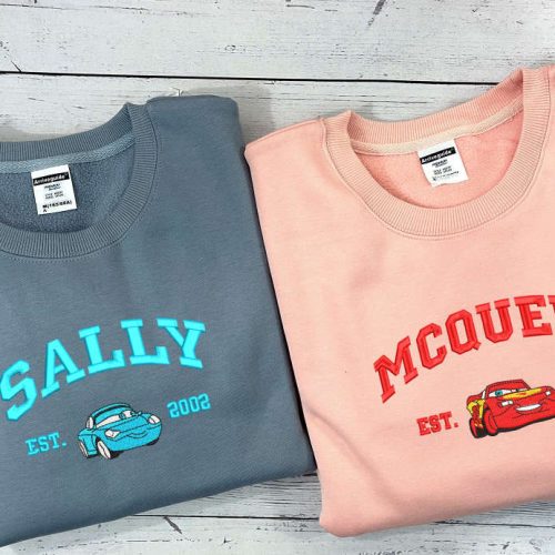 Cars Mcqueen x Sally Cartoon Sweatshirt: Trending Embroidered Crewneck ECT003-005 Cars Mcqueen x Sally Cartoon Sweatshirt: Trending Embroidered Crewneck ECT003-005