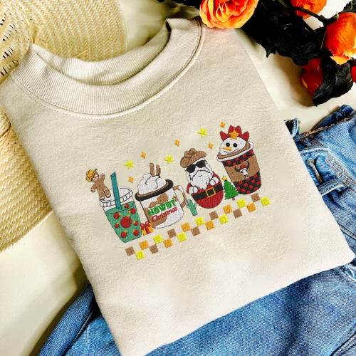 Christmas Coffee Embroidered Crewneck T-Shirt, Sweatshirt for Men Women Sweatshirt, Gift for Men Women