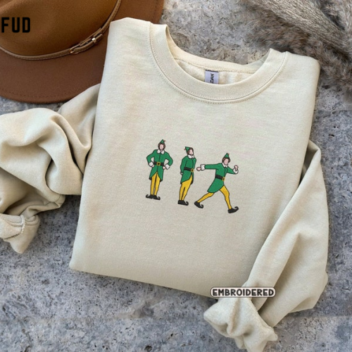 Christmas Elf Embroidered Crewneck T-Shirt, Sweatshirt for Men Women Shirt