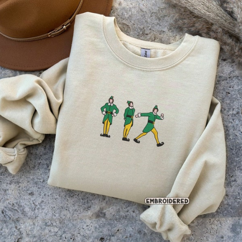Christmas Elf Embroidered Crewneck T-Shirt, Sweatshirt for Men Women Shirt, Gift for Men Women