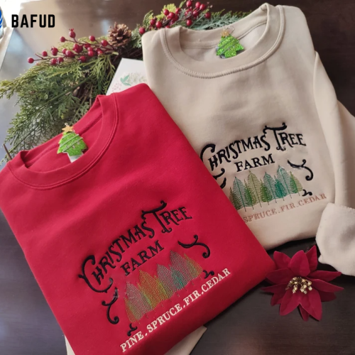Christmas Tree Farm Embroidered Crewneck T-Shirt, Sweatshirt for Men Women Sweatshirt