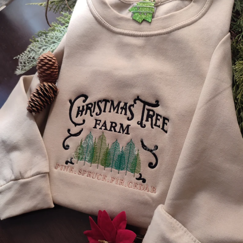 Christmas Tree Farm Embroidered Crewneck T-Shirt, Sweatshirt for Men Women Sweatshirt, Gift for Men Women
