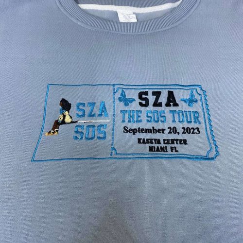 Custom SZA SOS Tour Ticket Embroidered Crewneck T-Shirt, Sweatshirt for Men Women Shirt
