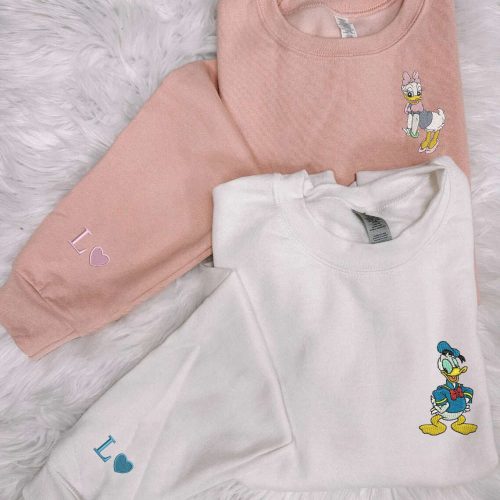 Donald & Daisy Duck Embroidered Sweatshirt: Matching Couple Shirts for Valentine s – Cartoon Embroidery Perfect Gift!