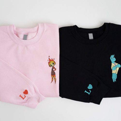 Elemental Ember and Wade Embroidered Sweatshirts: Valentine Cartoon Couple Shirt