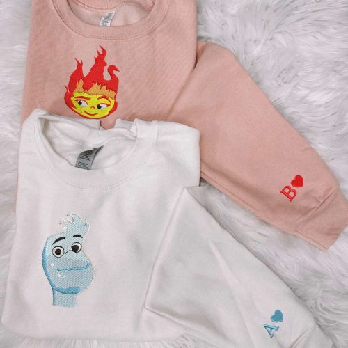 Elemental Ember & Wade Sweatshirts: Valentine & Cartoon Embroidered Shirts Trending Crewnecks & Couple Shirt Elemental Ember & Wade Sweatshirts: Valentine & Cartoon Embroidered Shirts Trending Crewnecks & Couple Shirt